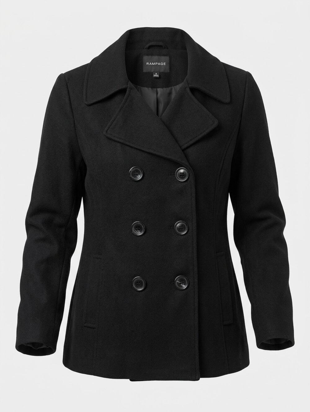 Rampage Black Double Breasted Pea Coat Winter Jacket Blazer size XL